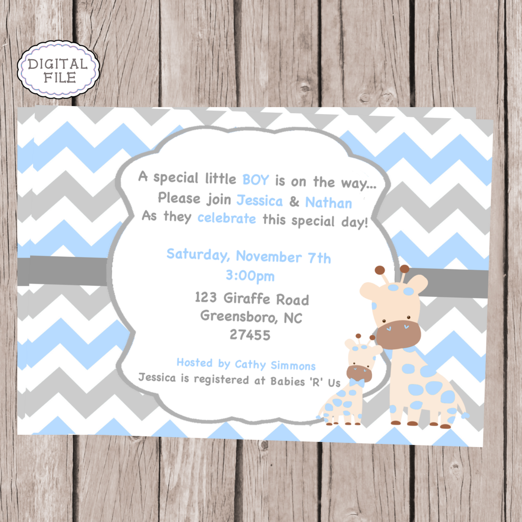 Boy Giraffe Baby Shower Invitation