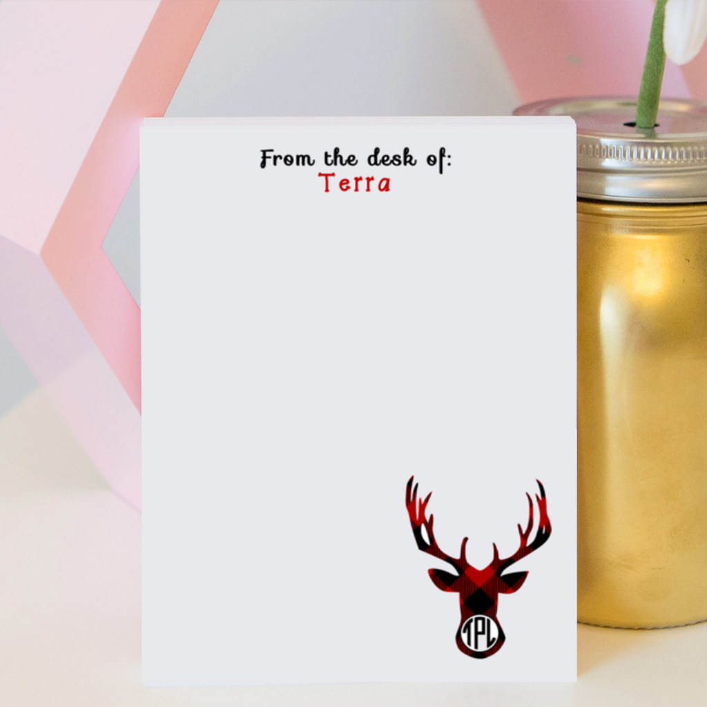Buffalo Plaid Reindeer Monogram Notepad