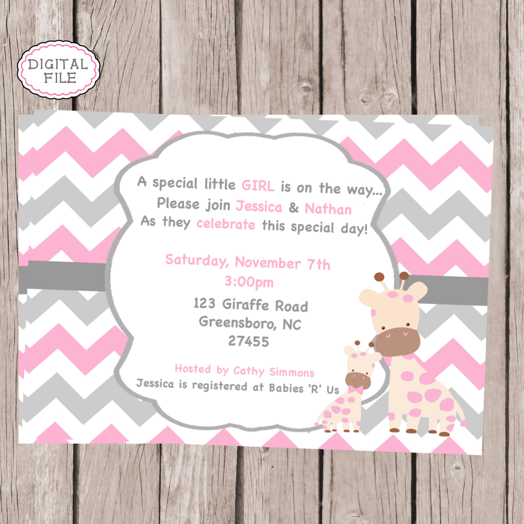 Girl Giraffe Baby Shower Invitation