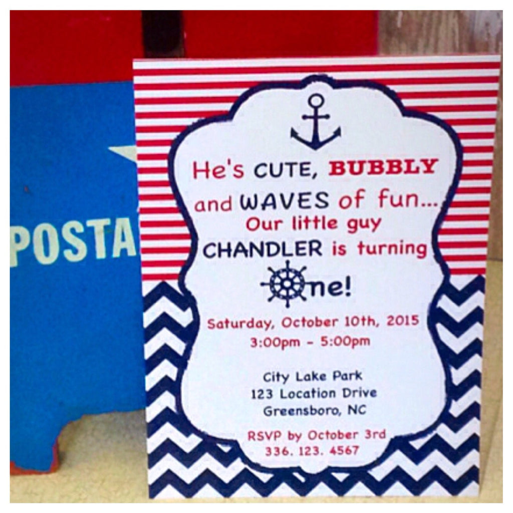 PRINTED Anchors Away! Invitation (5x7)