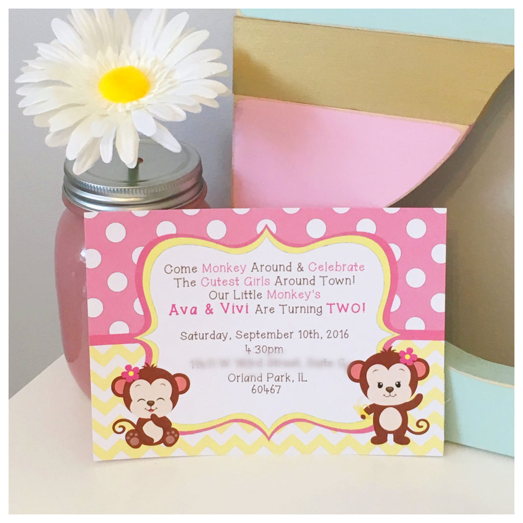 PRINTED Monkey Birthday Invitation (5x7)