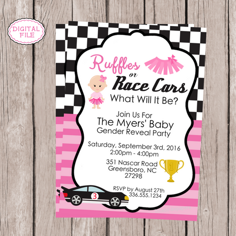 Ruffles or Race Cars Invitation