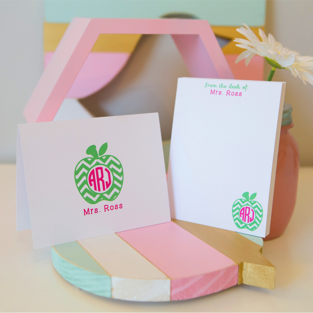 Chevron Apple Monogram Stationery Set